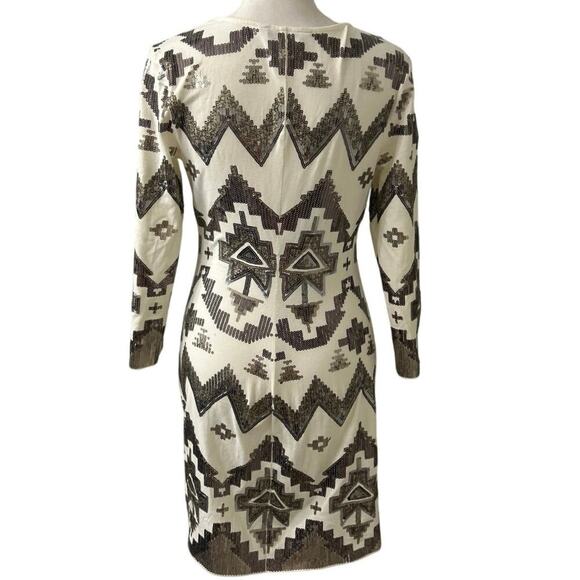 Express Off White Sequin Bodycon Mini Dress Size XS Southwest Print Party - Picture 5 of 16